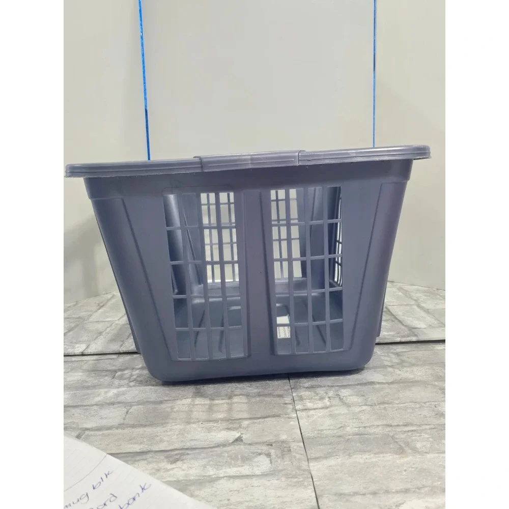 Vintage Rubbermaid 2965 90s Y2K Slate Blue Laundry Basket Rectangular 22